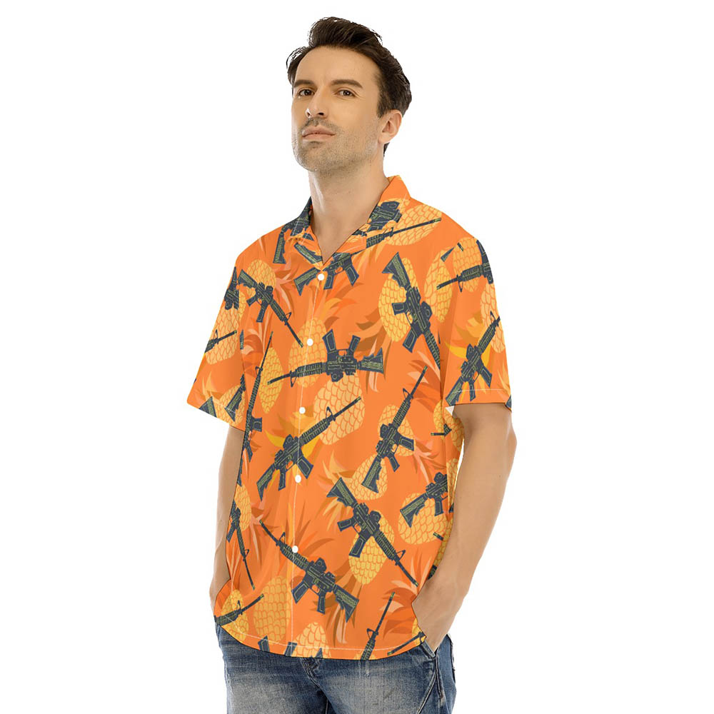 Pineapple Tactical Gun Orange Hawaiian Shirt