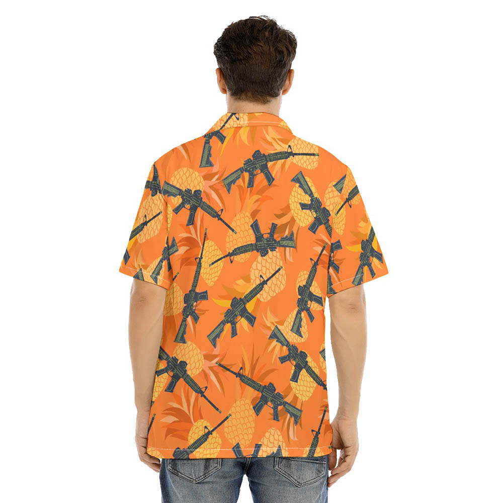 Pineapple Tactical Gun Orange Hawaiian Shirt