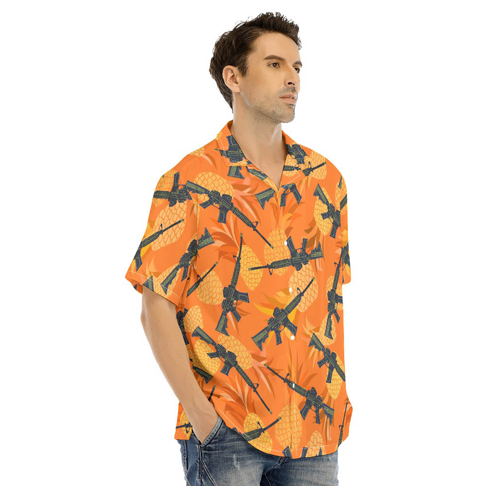 Pineapple Tactical Gun Orange Hawaiian Shirt