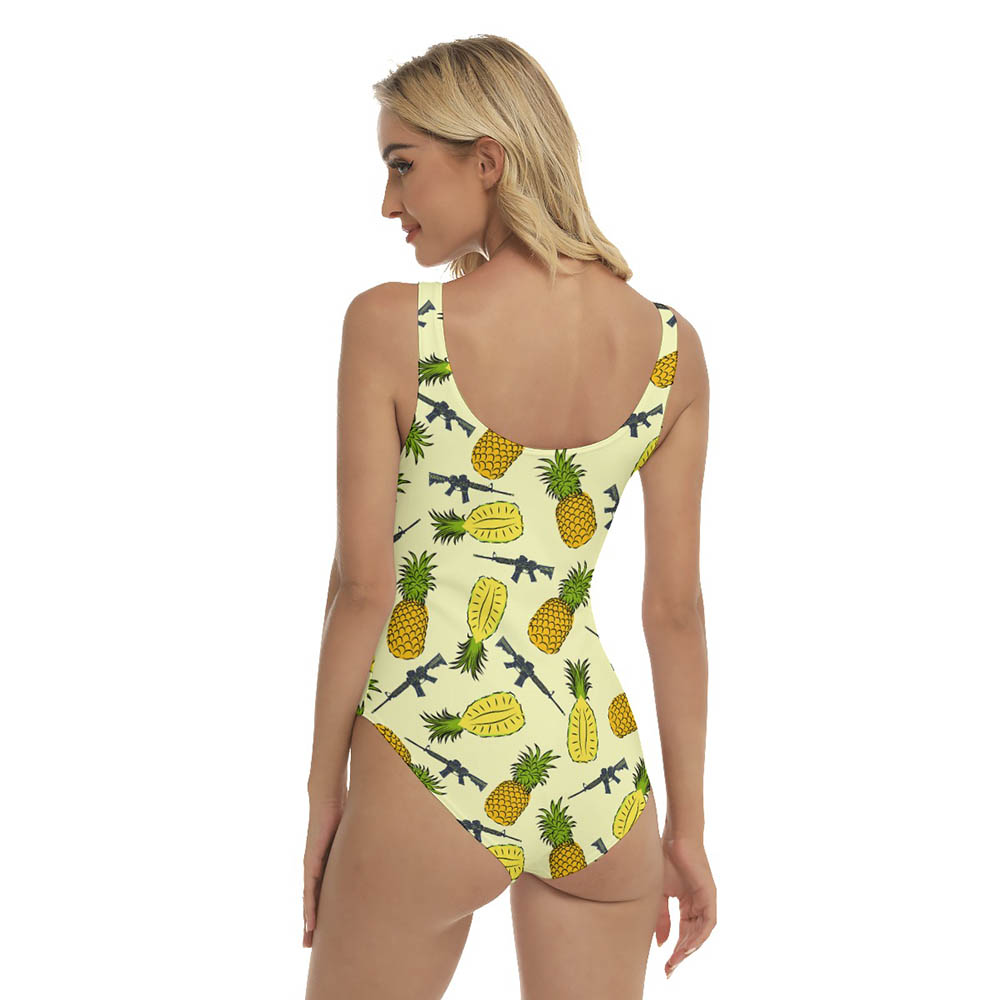 Funny Tactical Gun Pineapple Yellow Hawaiian Swimsuit For Women