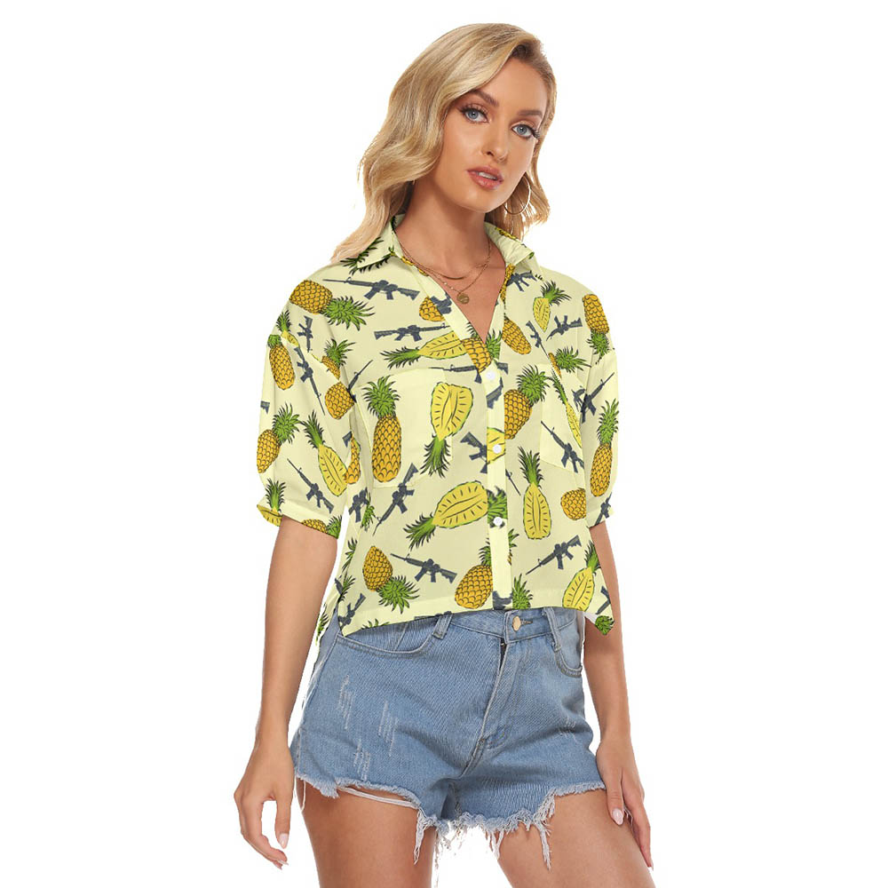 Tactical Gun Pineapple Yellow Women's Hawaiian Shirt