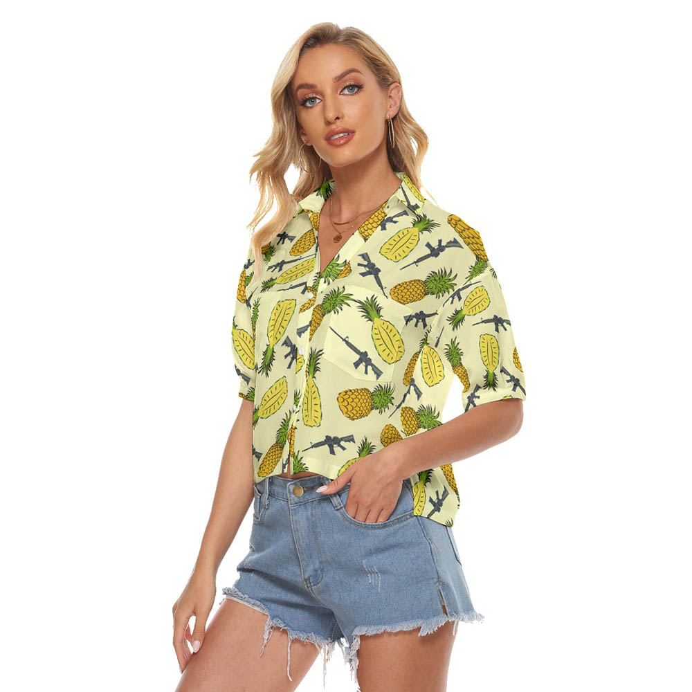 Tactical Gun Pineapple Yellow Women's Hawaiian Shirt