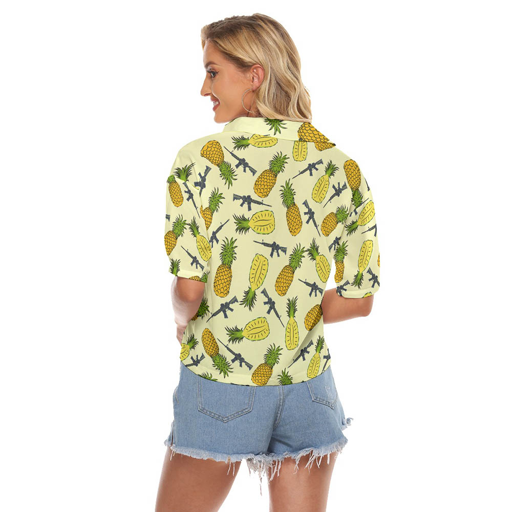 Tactical Gun Pineapple Yellow Women's Hawaiian Shirt