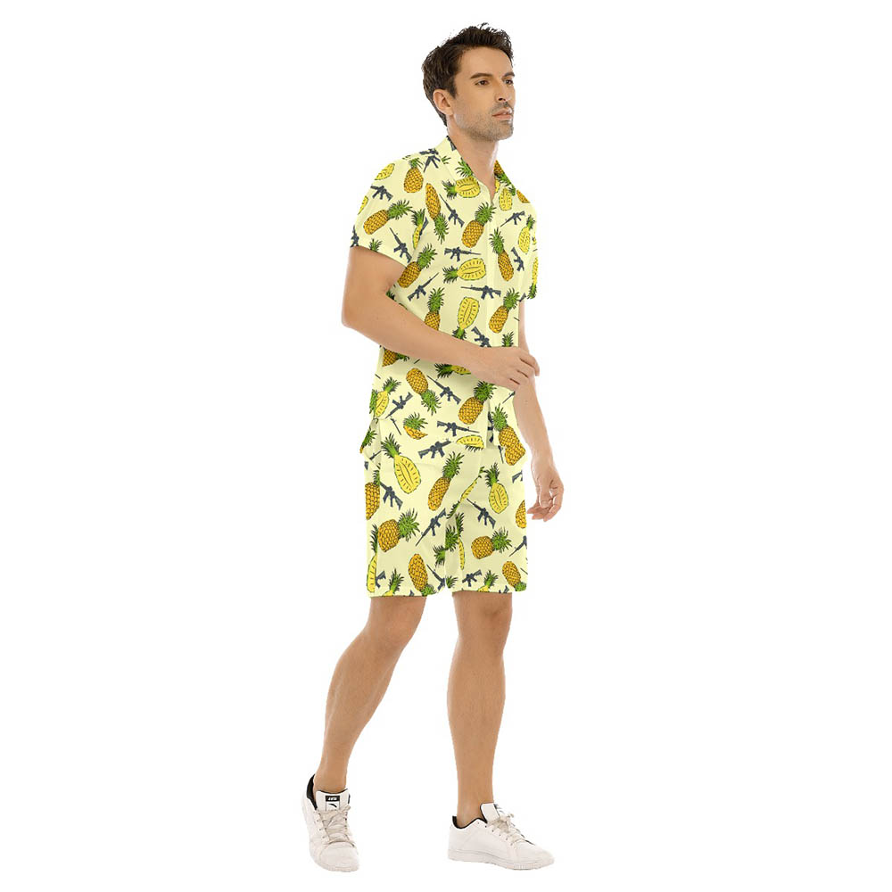 Set Tactical Pineapple Yellow Men's Hawaiian Shirt And Matching Shorts