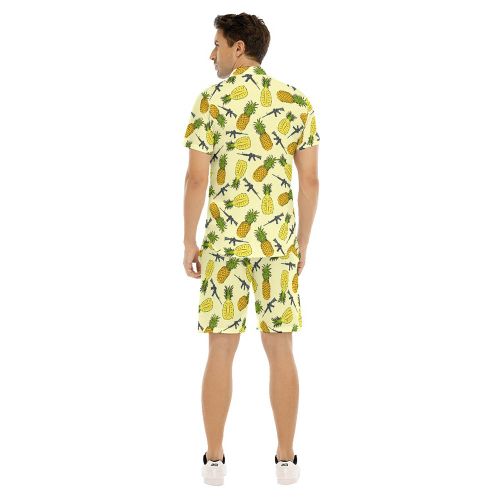 Set Tactical Pineapple Yellow Men's Hawaiian Shirt And Matching Shorts