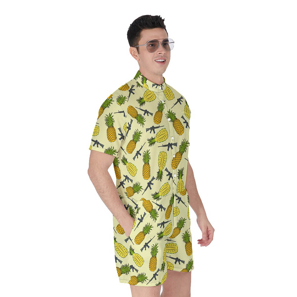 Cool Tactical Gun Yellow Pineapple Men's Hawaiian Romper
