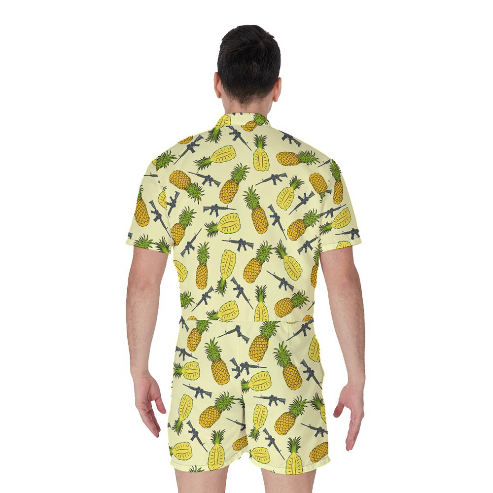 Cool Tactical Gun Yellow Pineapple Men's Hawaiian Romper
