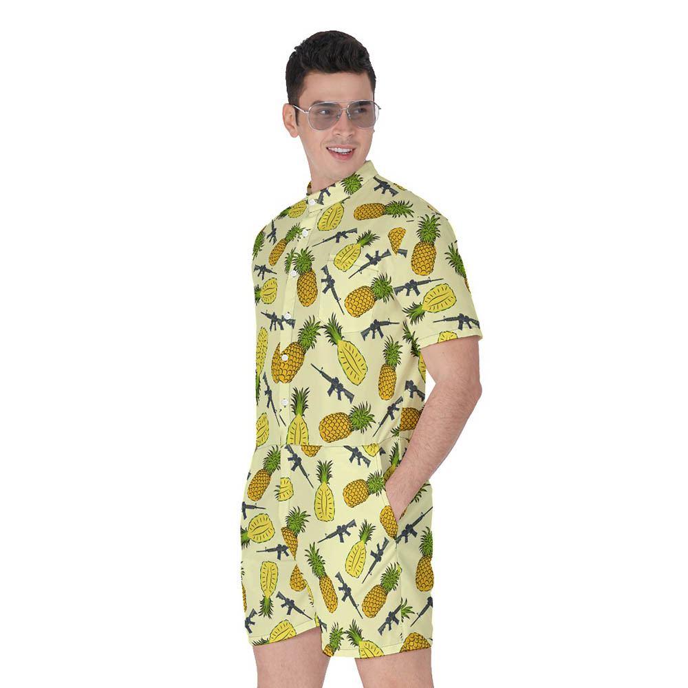 Cool Tactical Gun Yellow Pineapple Men's Hawaiian Romper