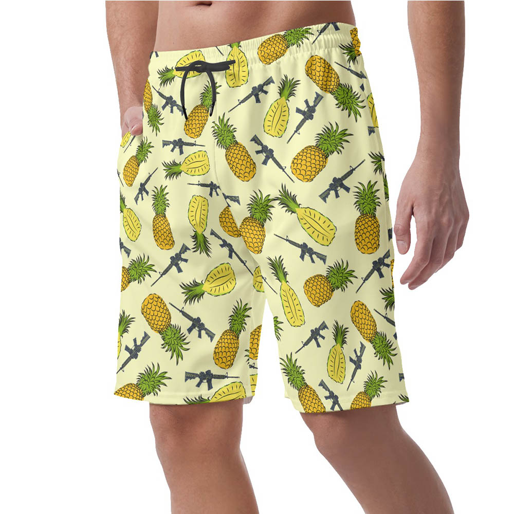 Yellow Pineapple Tactical Gun Hawaiian Beach Shorts For Men