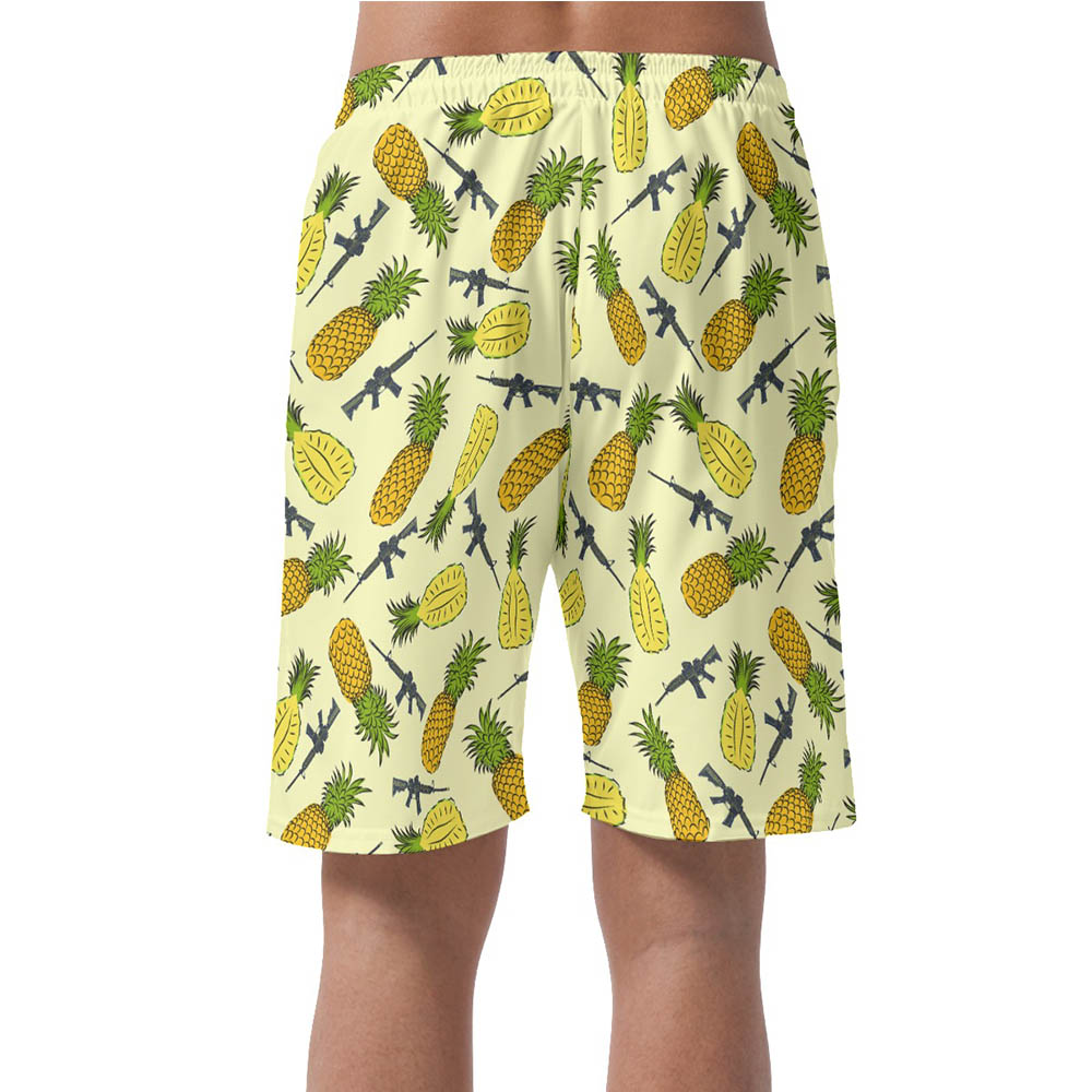 Yellow Pineapple Tactical Gun Hawaiian Beach Shorts For Men