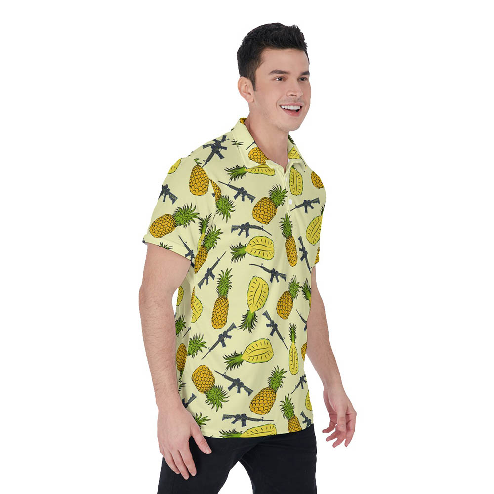 Pineapple Tactical Gun Yellow Hawaiian Men's Polo Shirt