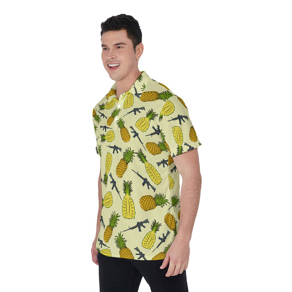 Pineapple Tactical Gun Yellow Hawaiian Men's Polo Shirt
