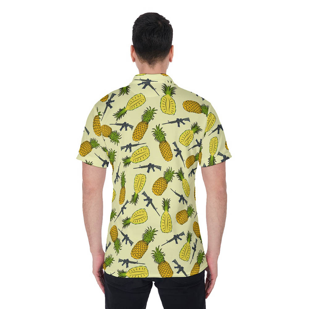 Pineapple Tactical Gun Yellow Hawaiian Men's Polo Shirt