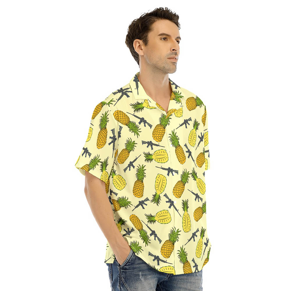 Yellow Pineapple Tactical Gun Men's Hawaiian Shirt