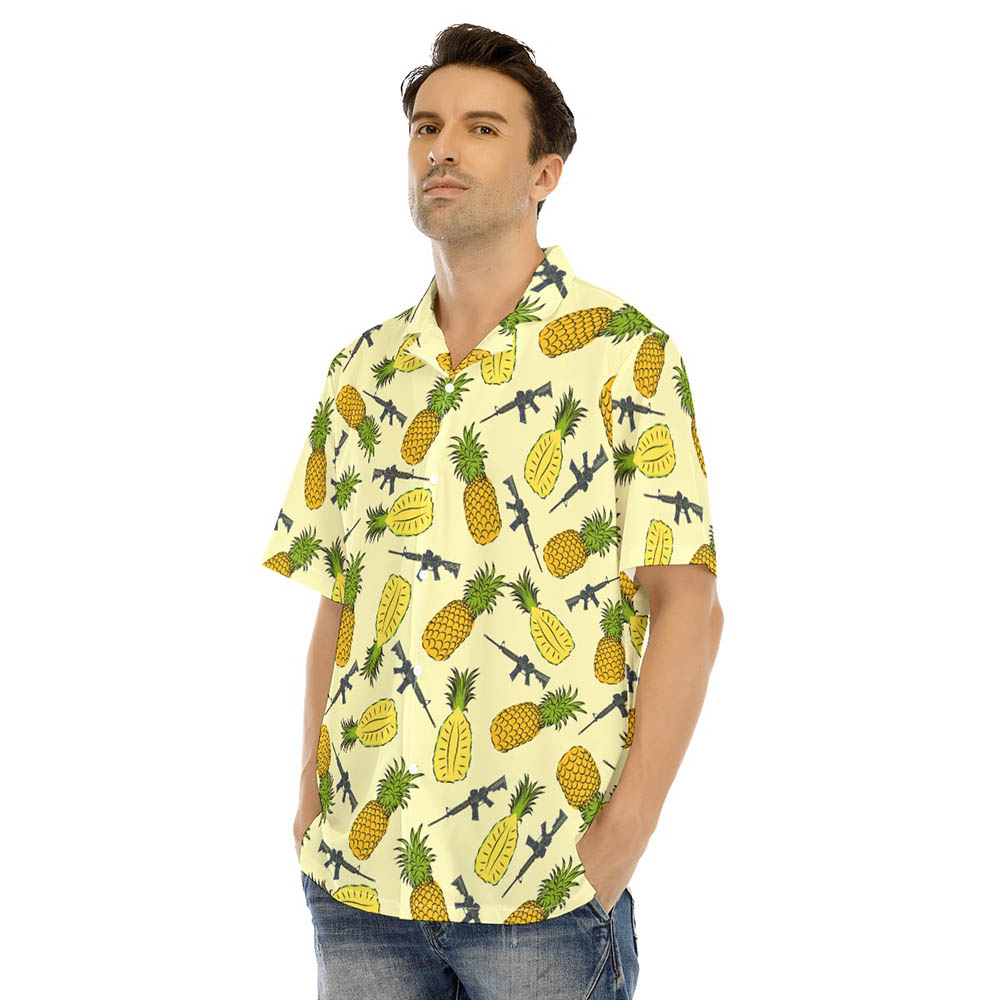 Yellow Pineapple Tactical Gun Men's Hawaiian Shirt