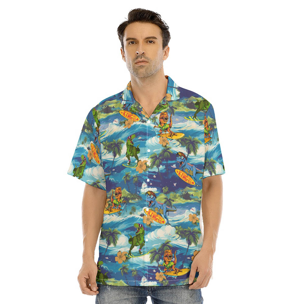 Funny Dinosaur Surfing Tropical Family Matching Hawaiian Outfits