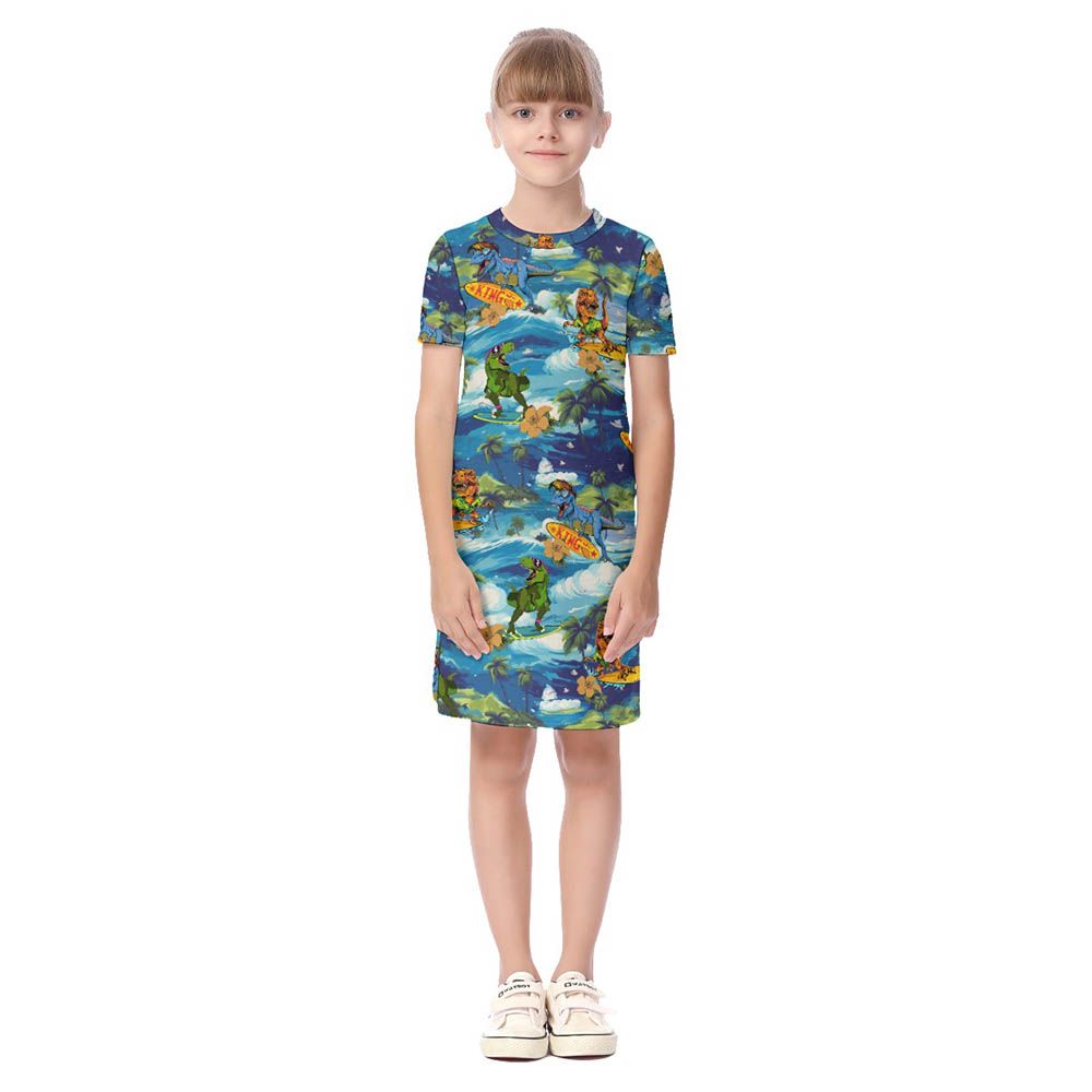 Funny Dinosaur Surfing Tropical Family Matching Hawaiian Outfits