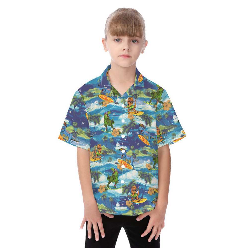 Funny Dinosaur Surfing Tropical Family Matching Hawaiian Outfits