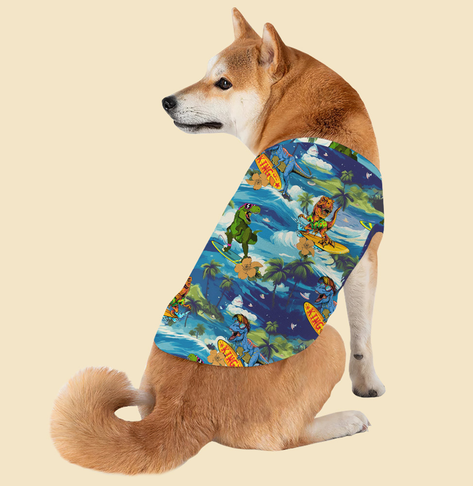 Funny Dinosaur Surfing Tropical Family Matching Hawaiian Outfits