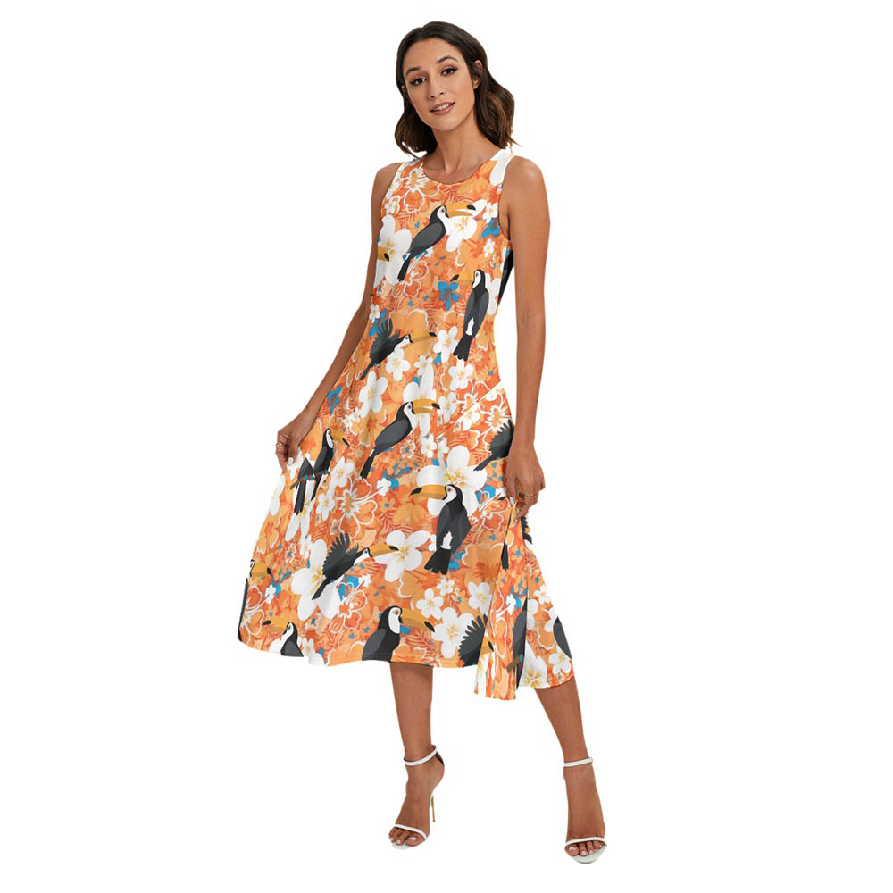 Floral Toucan Orange Matching Family Hawaiian Outfits