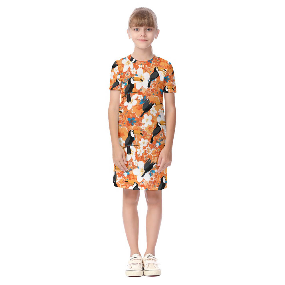 Floral Toucan Orange Matching Family Hawaiian Outfits