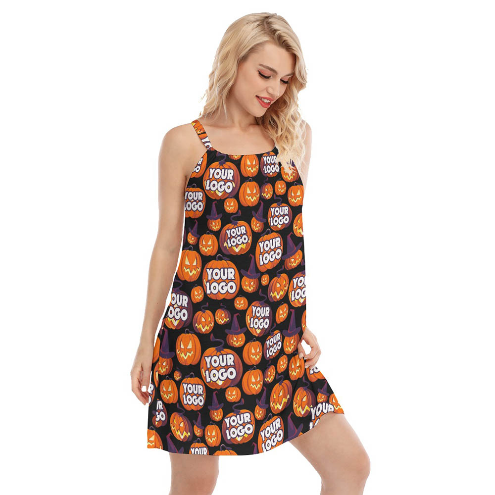 Halloween Pumpkin Custom Logo Hawaiian Cami Dress For Women