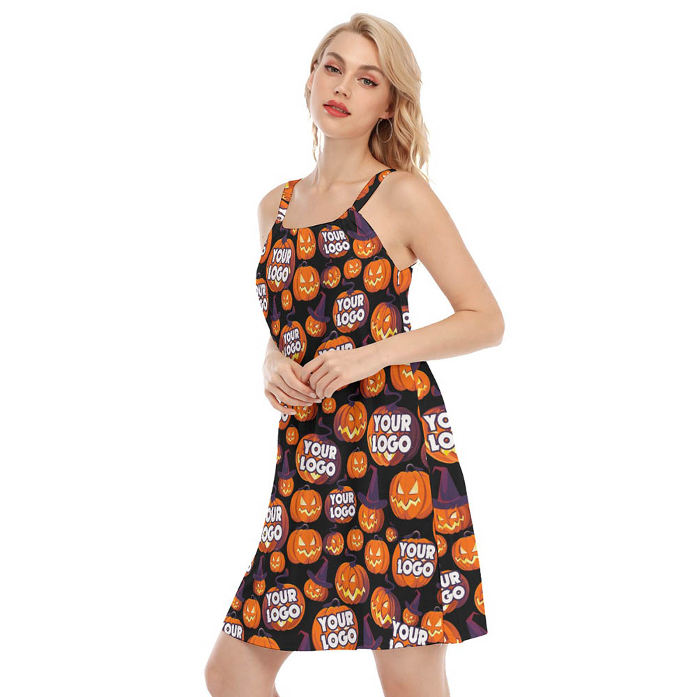 Halloween Pumpkin Custom Logo Hawaiian Cami Dress For Women
