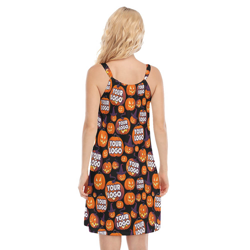Halloween Pumpkin Custom Logo Hawaiian Cami Dress For Women