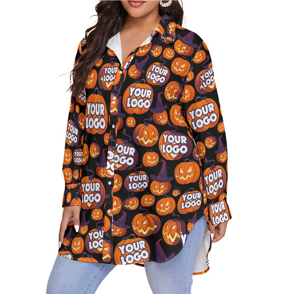 Scary Pumpkin Custom Logo Halloween Hawaiian Plus Size Shirt For Women