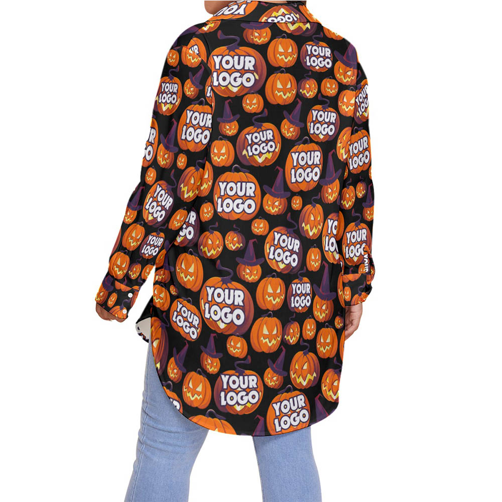Scary Pumpkin Custom Logo Halloween Hawaiian Plus Size Shirt For Women