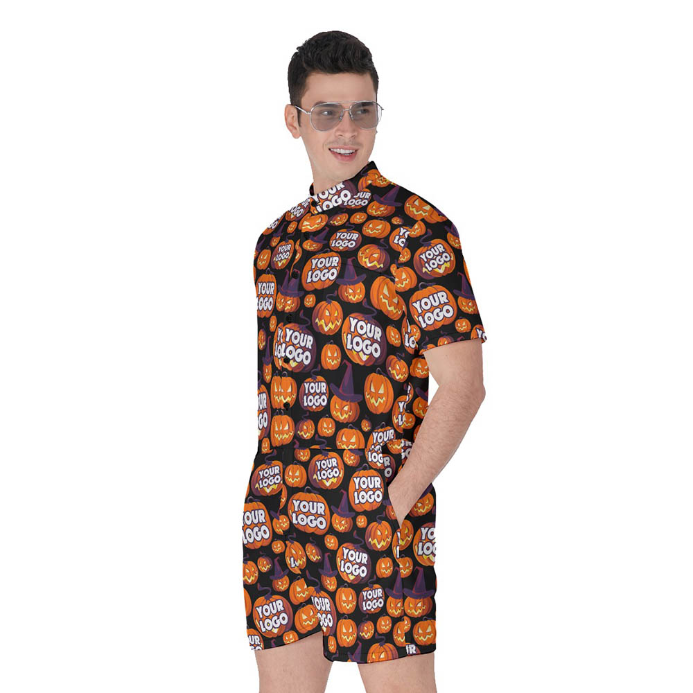 Halloween Scary Pumpkin Custom Logo Hawaiian Romper For Men