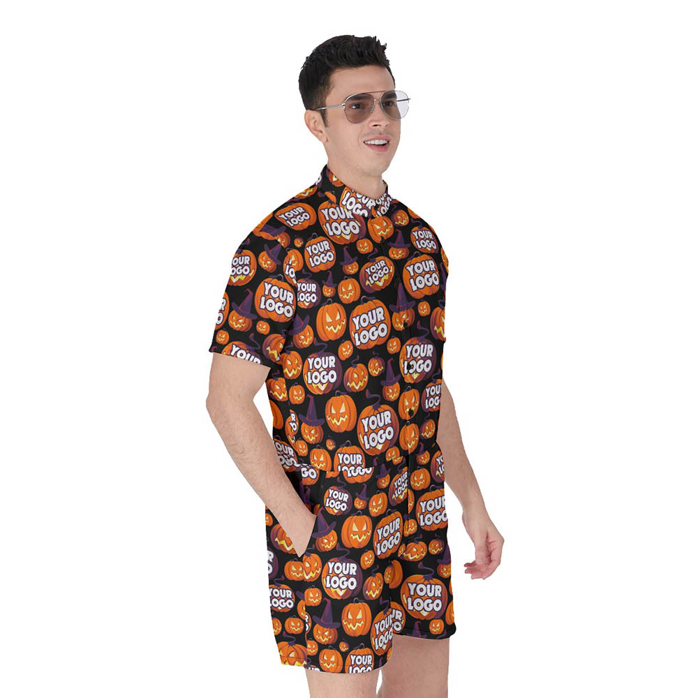 Halloween Scary Pumpkin Custom Logo Hawaiian Romper For Men