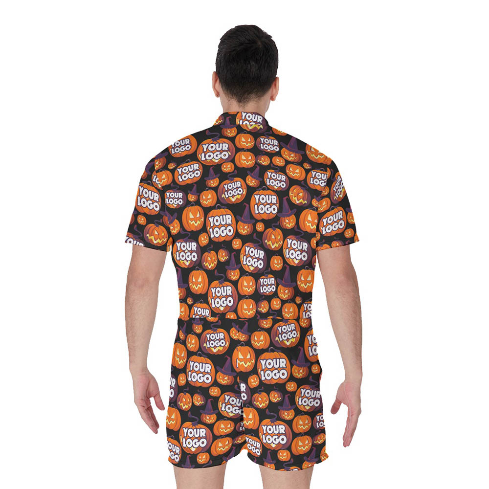 Halloween Scary Pumpkin Custom Logo Hawaiian Romper For Men