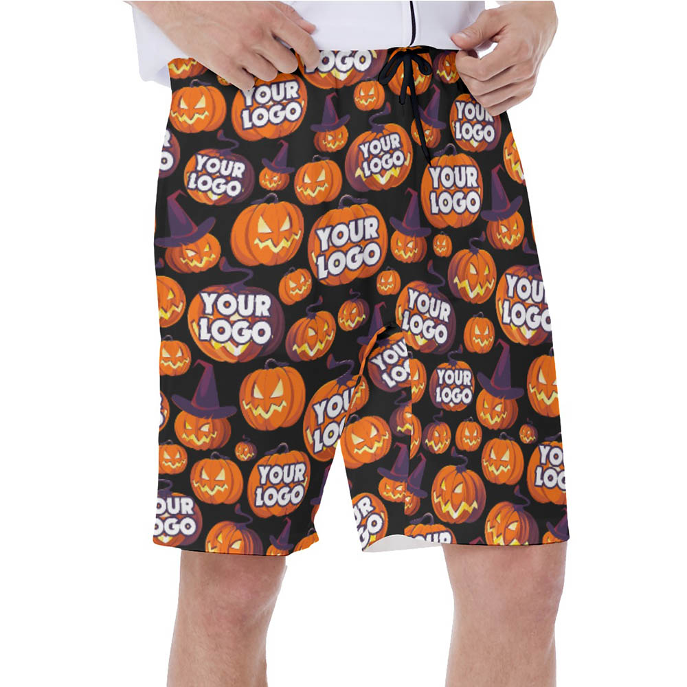 Custom Logo Halloween Pumpkin Hawaiian Swim Trunks For Men