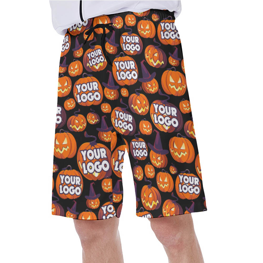 Custom Logo Halloween Pumpkin Hawaiian Swim Trunks For Men