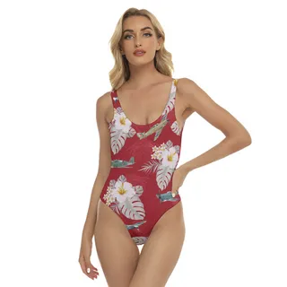 Floral Aircraft Red Hawaiian Swimsuit For Women