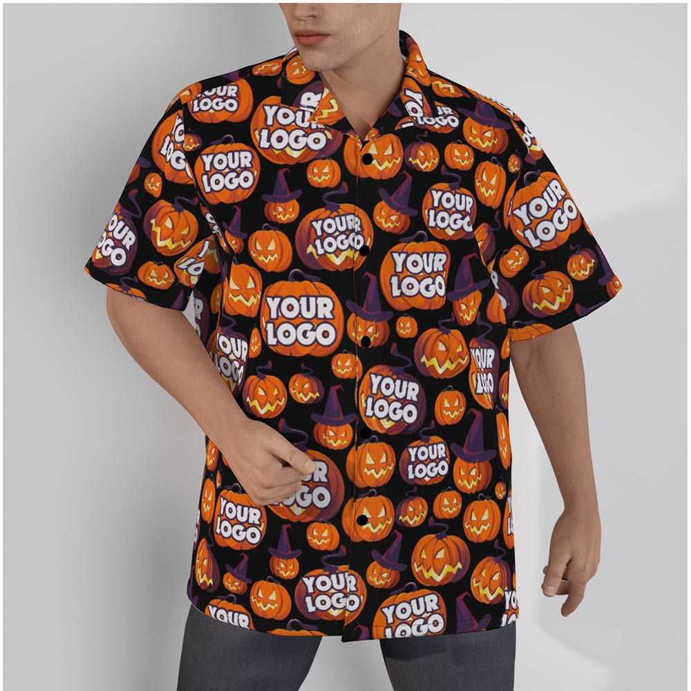 Custom Logo Scary Pumpkin Halloween Hawaiian Shirt - variant image 1