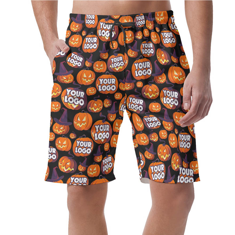 Halloween Scary Pumpkin Hawaiian Beach Shorts With Custom Logo - variant image 1