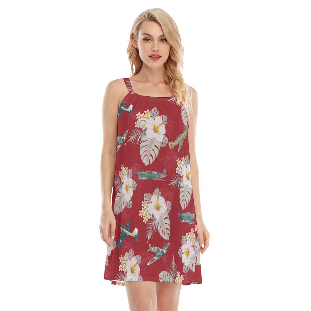 Floral Aircraft Red Hawaiian Cami Dress For Women - variant image 1