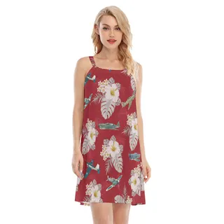 Floral Aircraft Red Hawaiian Cami Dress For Women