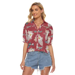 Floral Aircraft Hawaiian Cropped Shirt For Women
