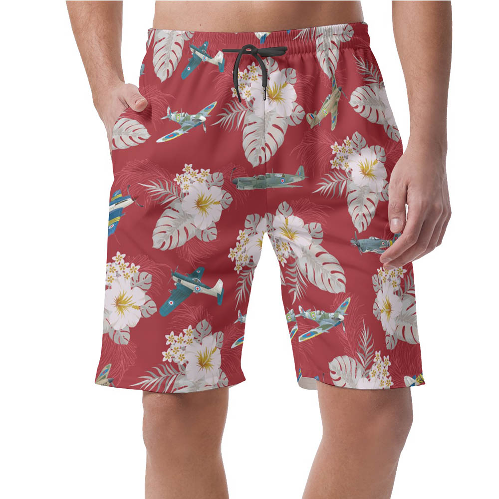 Floral Air Plane Hawaiian Beach Shorts For Men - variant image 1