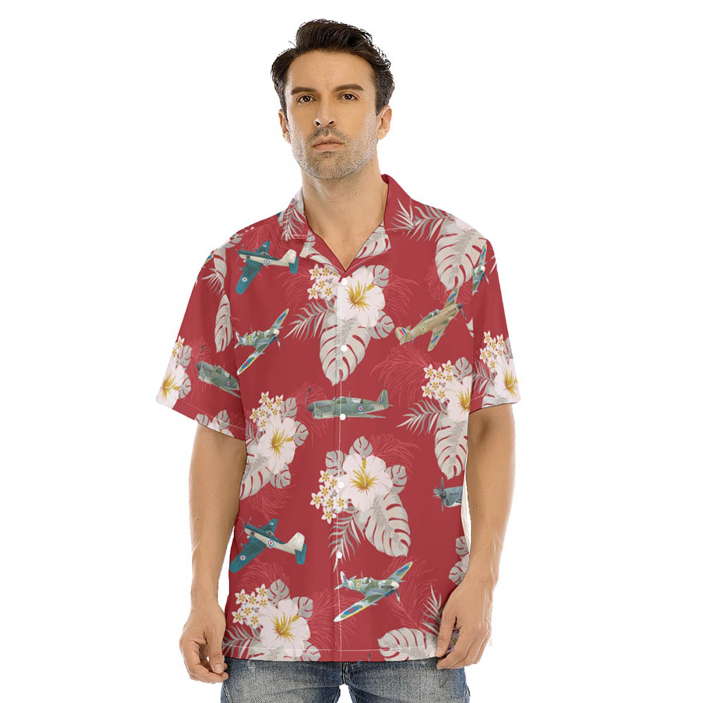 Floral Aircraft Red Hawaiian Shirt - variant image 1