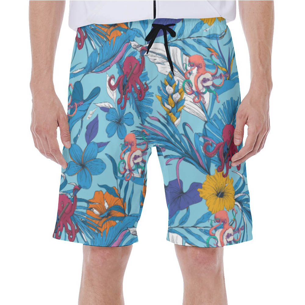 Funny Octopus Guitar Floral Blue Hawaiian Swim Trunks For Men - variant image 1