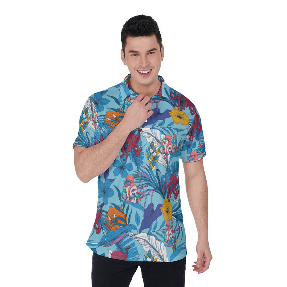 Floral Octopus Guitar Hawaiian Polo Shirt For Men - variant image 1