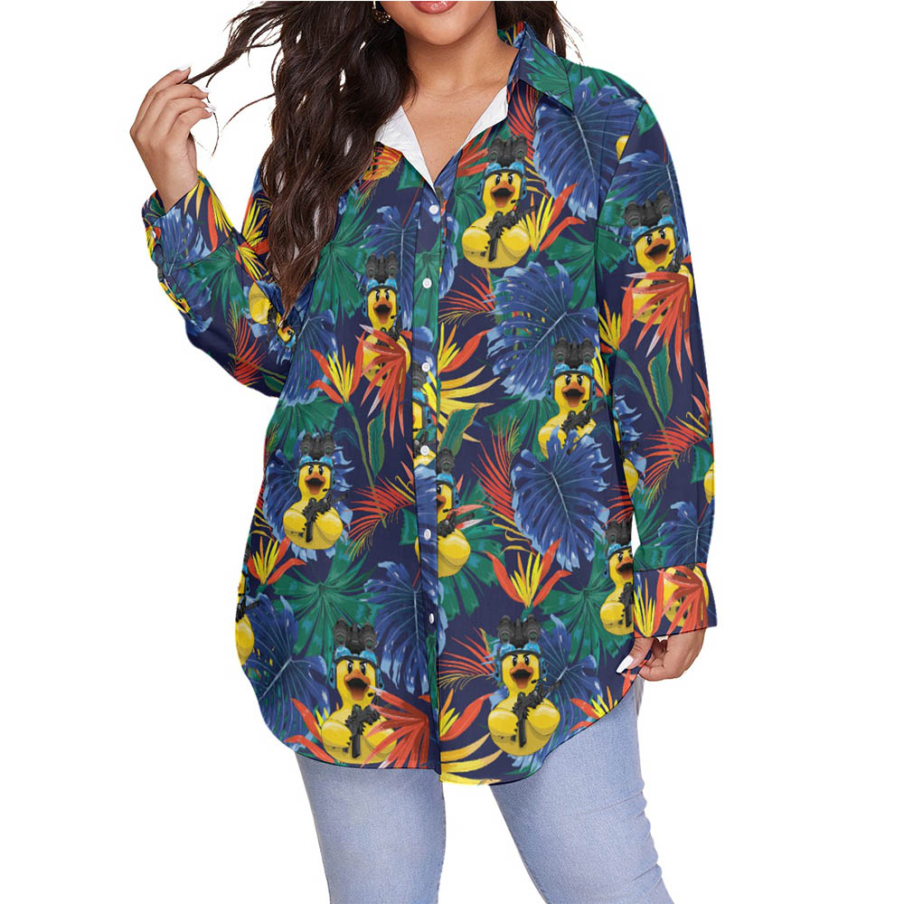 Funny Tactical Rubber Duck Tropical Hawaiian Plus Size Shirt For Women - variant image 1