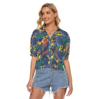 Tropical Rubber Duck Tactical Hawaiian Crop Top Shirt For Women