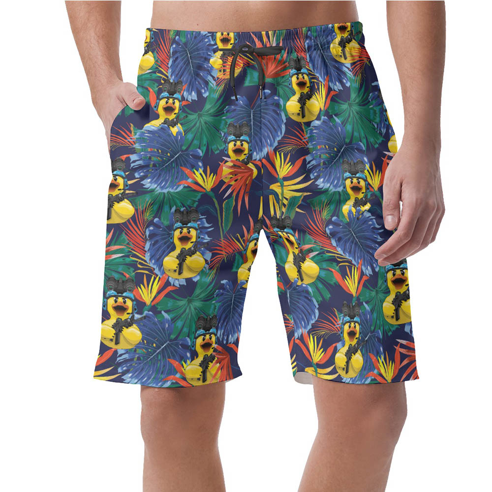 Tropical Rubber Duck With Gun Hawaiian Beach Shorts For Men - variant image 1