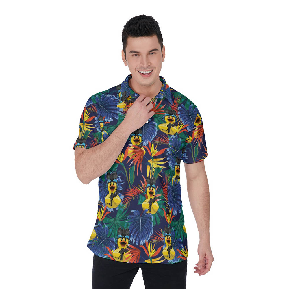 Tropical Tactical Rubber Duck Hawaiian Polo Shirt For Men - variant image 1