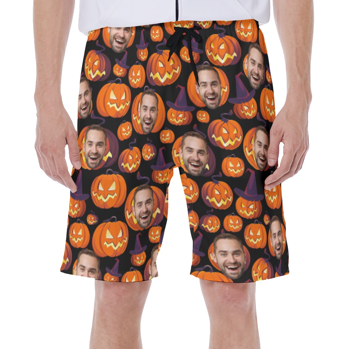 Scary Halloween Pumpkin Hawaiian Swim Trunks With Custom Face - variant image 1